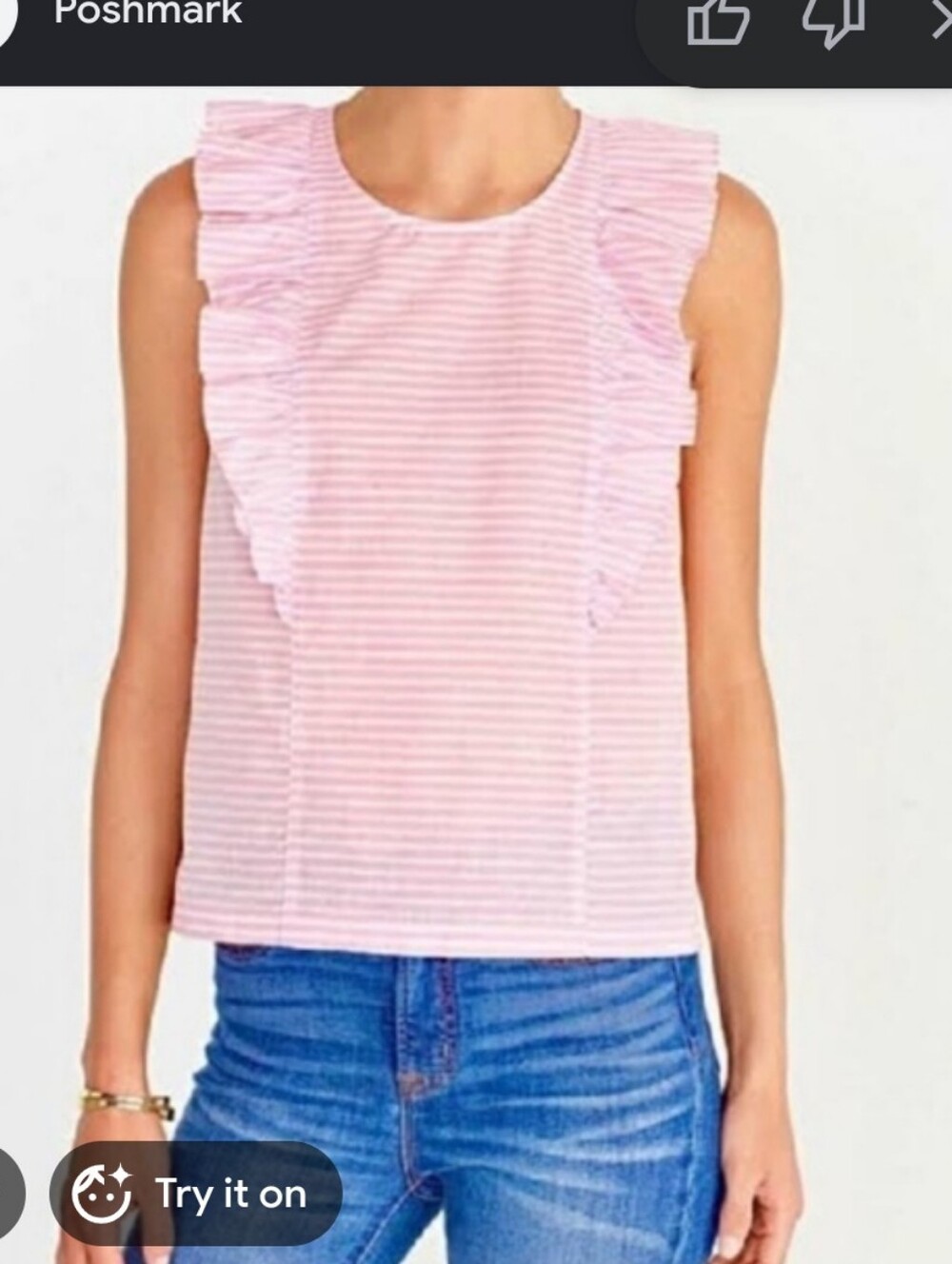 J. Crew Pink Striped Ruffled Sleeveless Top